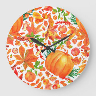Autumn Harvest: Watercolor Fall Abundance. Large Clock