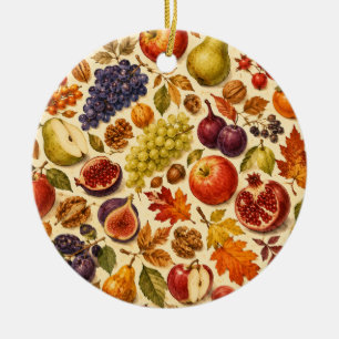 Autumn Harvest Watercolor Pattern Ceramic Tree Decoration