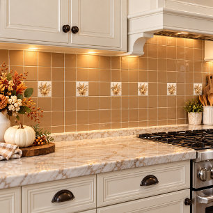 Autumn Harvest White Pumpkin & Wheat Ceramic Tile