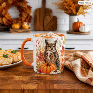 Autumn Harvest Wildlife Owl and Pumpkins Nature Mug