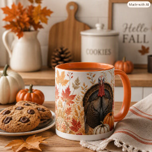 Autumn Harvest Wildlife Turkey and Pumpkins Nature Mug