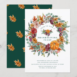 Autumn Harvest Wreath Thanksgiving Dinner Party Invitation