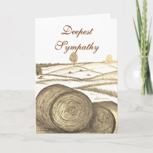 Autumn Hay Harvest Sketch with Fields in Distance Card