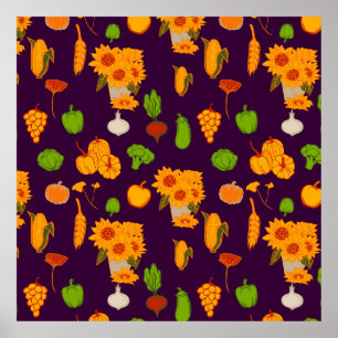 Autumn Healthy Harvest Veggie And Fruits Throw Pi Poster