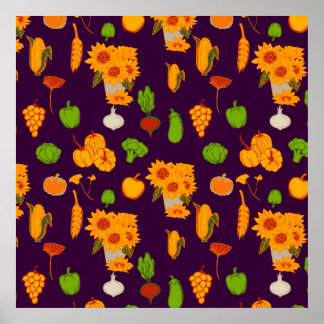 Autumn Healthy Harvest Veggie And Fruits Throw Pi Poster