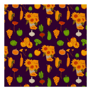 Autumn Healthy Harvest Veggie And Fruits Throw Pi Poster