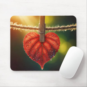 Autumn Heart Leaf On Clothesline Mouse Mat