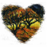 Autumn Heart Ornament with Trees Photo Sculpture Decoration<br><div class="desc">A heart-shaped ornament. Old bend trees,  dark clouds,  dry yellow grass on the hills touched by the last light. Originally painted in acrylic.</div>