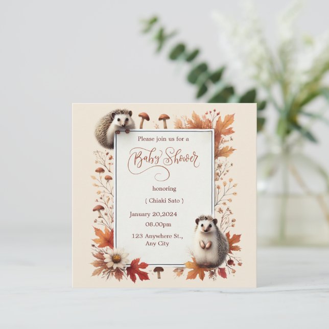 Autumn Hedgehog Baby Shower Invitation (Standing Front)