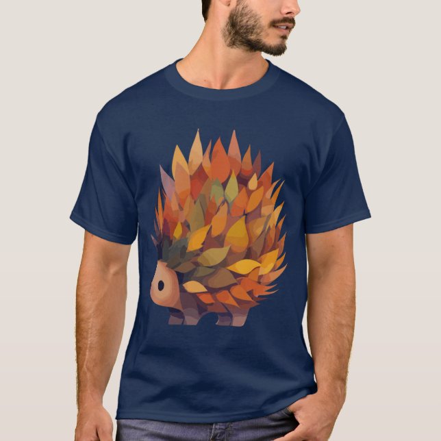 Autumn hedgehog made of leaves funny T-Shirt (Front)
