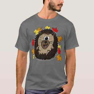 Autumn Hedgehog October Seasonal Leaves Fall Natur T-Shirt