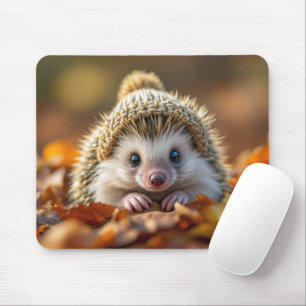 Autumn Hedgehog With Knitted Hat Mouse Mat