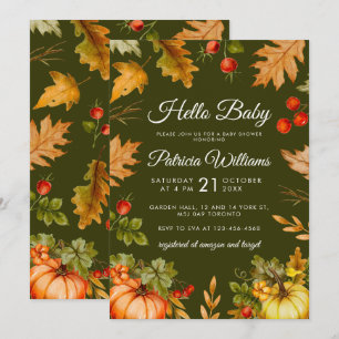 Autumn Hello Baby Pumpkin Foliage Baby Shower Invitation