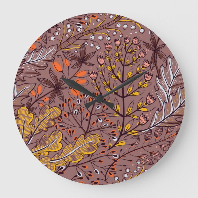 Autumn herbs, vintage floral seamless. large clock (Front)
