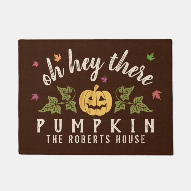 Autumn Hey There Pumpkin Custom Rustic Fall Doormat (Front)