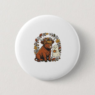 Autumn Highland Cow Ghost Vintage Engraving Shirt 6 Cm Round Badge
