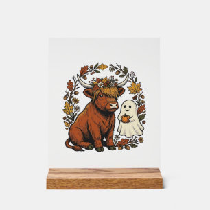 Autumn Highland Cow Ghost Vintage Engraving Shirt Acrylic Sign