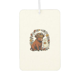 Autumn Highland Cow Ghost Vintage Engraving Shirt Car Air Freshener