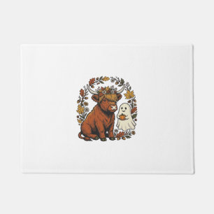 Autumn Highland Cow Ghost Vintage Engraving Shirt  Doormat