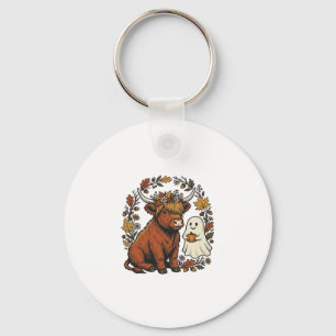 Autumn Highland Cow Ghost Vintage Engraving Shirt Key Ring