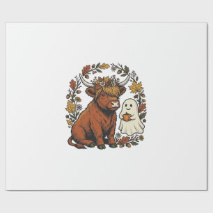 Autumn Highland Cow Ghost Vintage Engraving Shirt Wrapping Paper