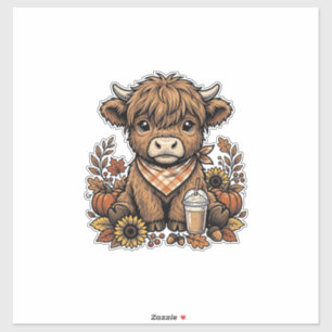 Autumn Highland Cow Vintage Fall Farmhouse Art