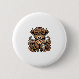 Autumn Highland Cow Vintage Fall Farmhouse Art 6 Cm Round Badge