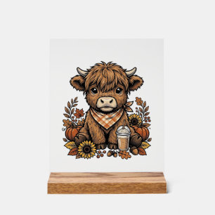 Autumn Highland Cow Vintage Fall Farmhouse Art Acrylic Sign