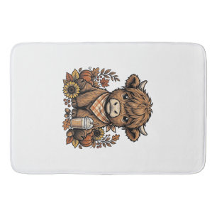 Autumn Highland Cow Vintage Fall Farmhouse Art Bath Mat