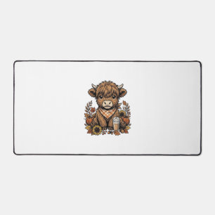 Autumn Highland Cow Vintage Fall Farmhouse Art Desk Mat