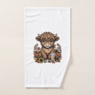 Autumn Highland Cow Vintage Fall Farmhouse Art Hand Towel