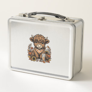 Autumn Highland Cow Vintage Fall Farmhouse Art Metal Lunch Box