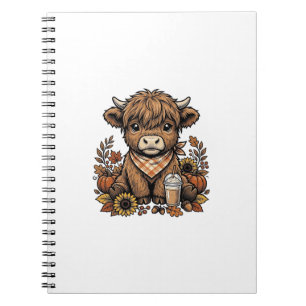 Autumn Highland Cow Vintage Fall Farmhouse Art Notebook