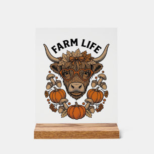 Autumn Highland Cow With Heart Glasses Acrylic Sign