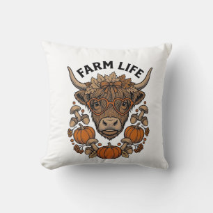 Autumn Highland Cow With Heart Glasses Cushion
