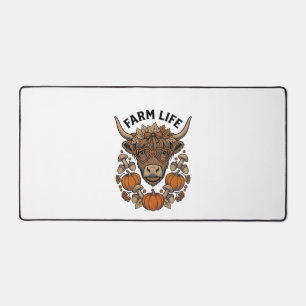 Autumn Highland Cow With Heart Glasses Desk Mat