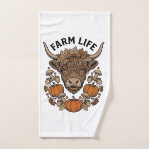 Autumn Highland Cow With Heart Glasses Hand Towel