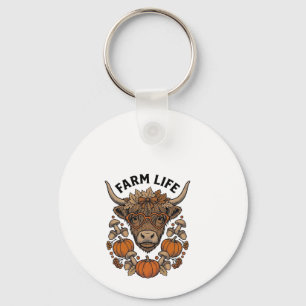 Autumn Highland Cow With Heart Glasses Key Ring