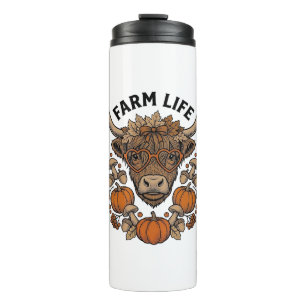 Autumn Highland Cow With Heart Glasses Thermal Tumbler