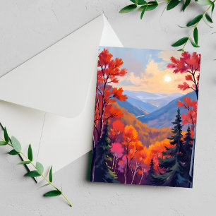 Autumn Hills   Fall Leaves Foliage Watercolor Card