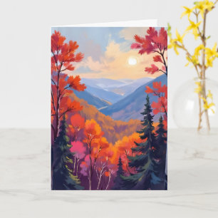 Autumn Hills Fall Leaves Foliage Watercolor Card