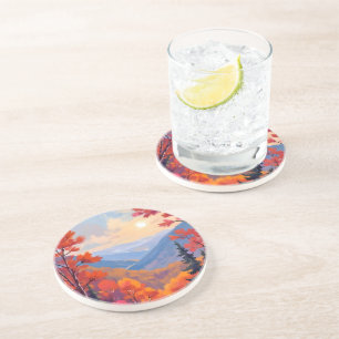 Autumn Hills Fall Leaves Foliage Watercolor Coaster