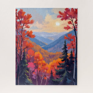 Autumn Hills   Fall Leaves Foliage Watercolor Jigsaw Puzzle