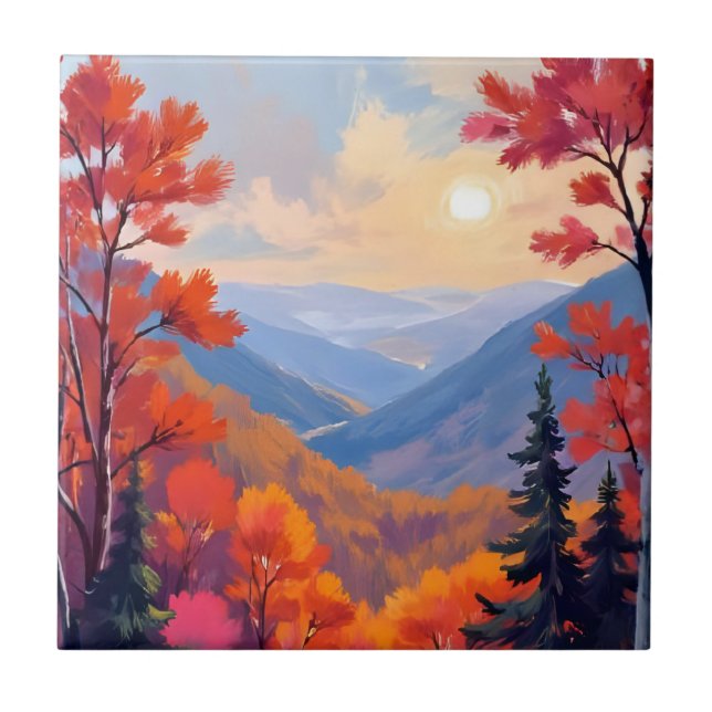 Autumn Hills | Fall Leaves Foliage Watercolor Tile (Front)