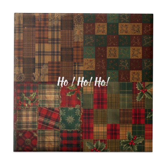 Autumn Holiday Quilt – Festive Plaid, Pinecones &  Tile (Front)
