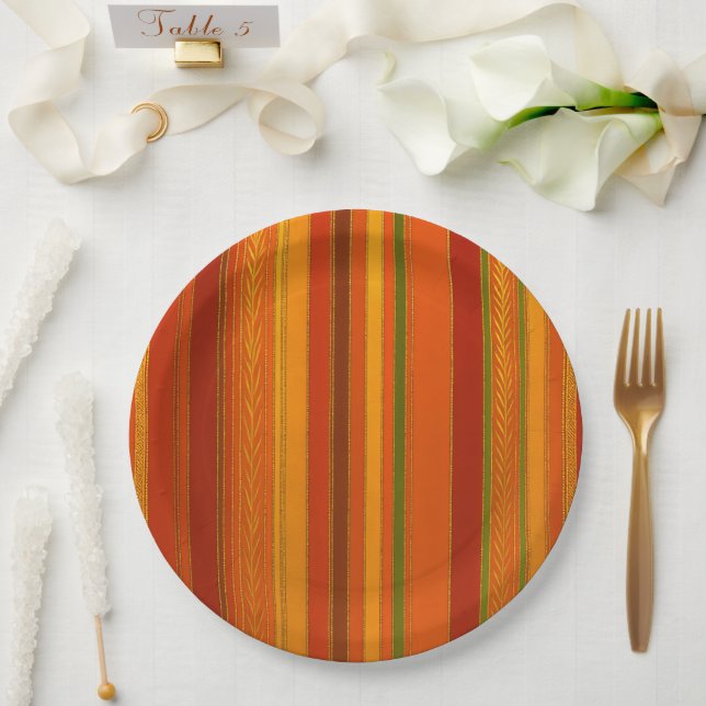 Autumn Holidays Stripes Bright Paper Plate (Wedding)