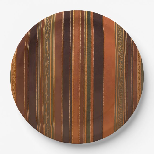 Autumn Holidays Stripes Dark Paper Plate (Front)