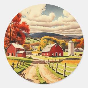 Autumn Homestead Illustration Classic Round Sticker