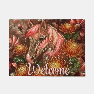 Autumn Horse Floral Chrysanthemums Personalised Doormat