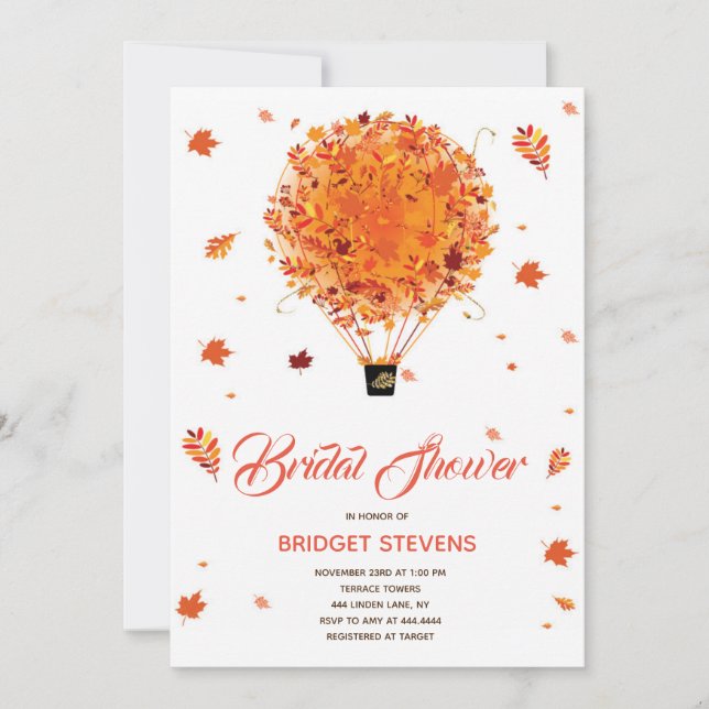 Autumn hot air balloon bridal shower invitation (Front)